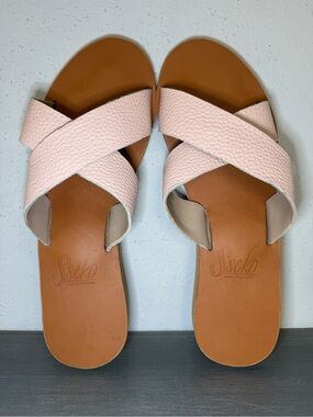 Sseko Leather Slide Sandals Women’s Size 11 Caramel Brown Pink Made in Uganda